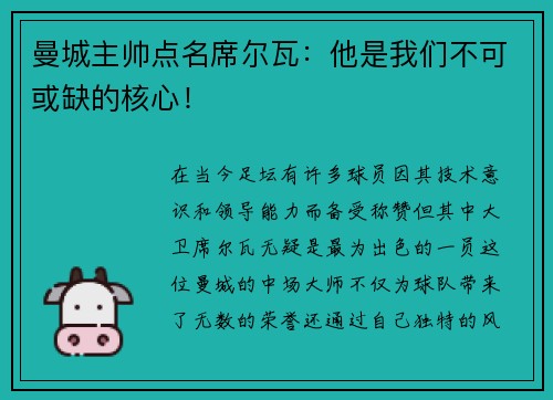 曼城主帅点名席尔瓦：他是我们不可或缺的核心！