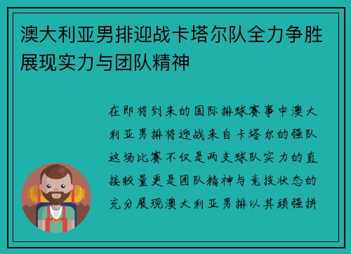 澳大利亚男排迎战卡塔尔队全力争胜展现实力与团队精神