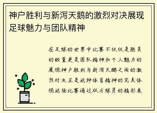 神户胜利与新泻天鹅的激烈对决展现足球魅力与团队精神