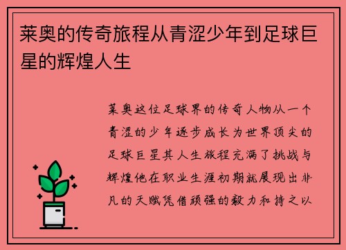 莱奥的传奇旅程从青涩少年到足球巨星的辉煌人生